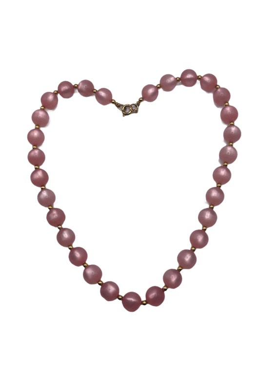 Vintage Pink Iridescent Beaded Necklace - image 1