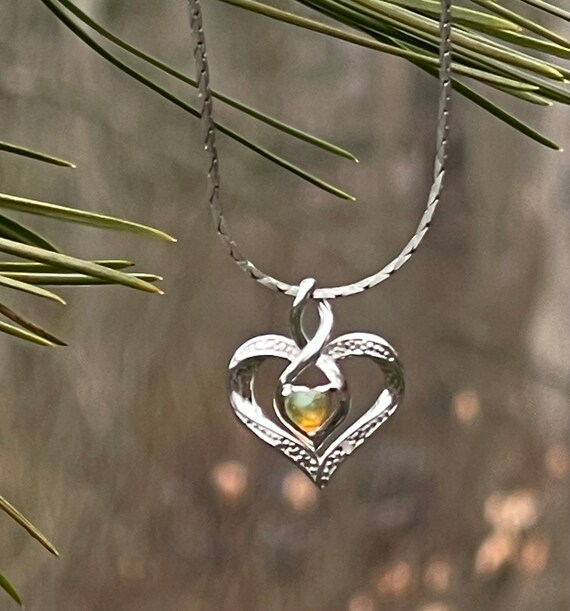 Sterling Silver Heart with Tiny Opal Doublet Hear… - image 4