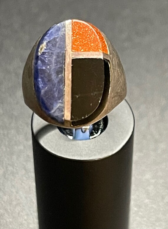 Inlay Onyx, Lapis, Goldstone Sterling Silver Ring - image 1