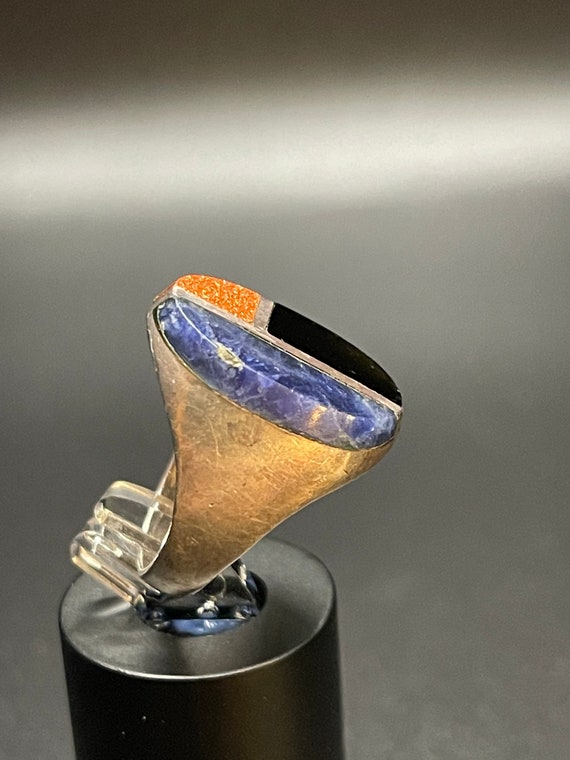 Inlay Onyx, Lapis, Goldstone Sterling Silver Ring - image 6
