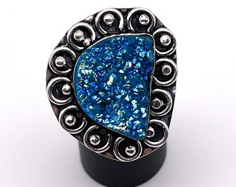 Blue Sterling Silver Druzy Ring
