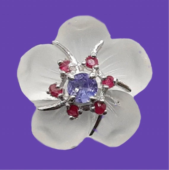 Tanzinite, Ruby, and Camphur Glass Flower Ring - image 4