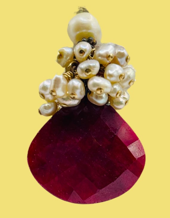 Huge Ruby and Pearl Pendant