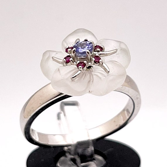 Tanzinite, Ruby, and Camphur Glass Flower Ring - image 5