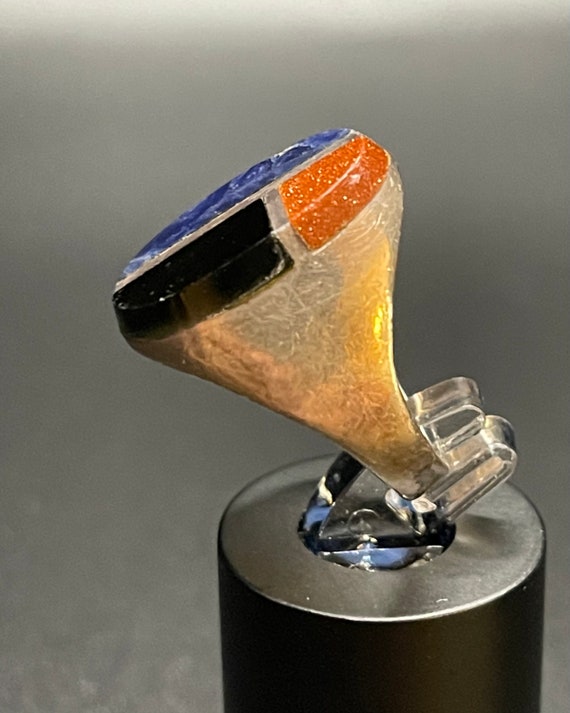 Inlay Onyx, Lapis, Goldstone Sterling Silver Ring - image 3