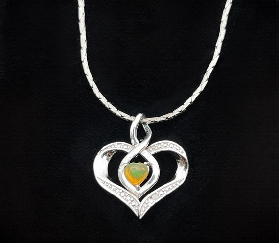 Sterling Silver Heart with Tiny Opal Doublet Hear… - image 3