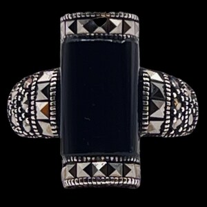 Art Deco Onyx & Marcasite Sterling Silver Ring