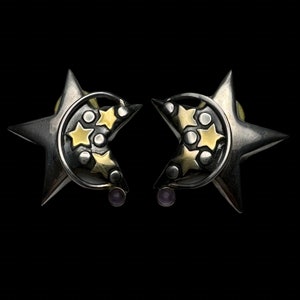 Vintage Stars and Moon Star-Shaped Sterling Silver Earrings
