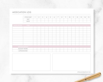 Medication & Appointments Log | Stimulation Monitoring | IVF / IUI / TTC | Digital Printable | Undated, Minimalist Design in Soft Pink