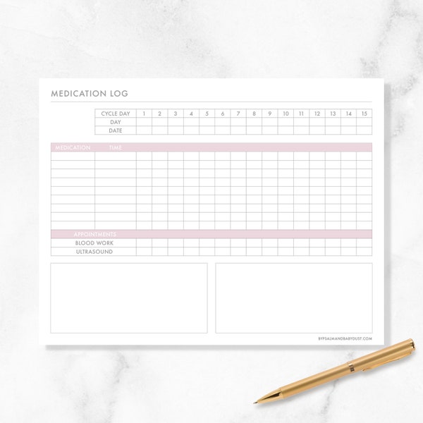 Medication & Appointments Log | Stimulation Monitoring | IVF / IUI / TTC | Digital Printable | Undated, Minimalist Design in Soft Pink