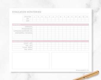 Stimulation Monitoring Tracker | IVF / IUI / TTC | Digital Printable | Undated, Minimalist Design in Soft Pink