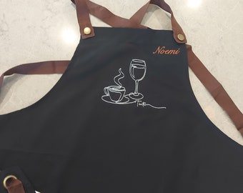 Personalized Embroidered Apron, Custom chef apron/ Barista/ baking/ Grilling/Birthday/Mothers day gift/ Fathers day Gift/BBQ apron free logo