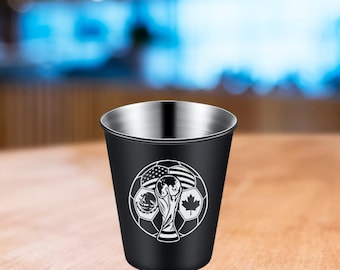 Gegraveerd borrelglas voetbaltrofee | Roestvrijstalen minibeker | Feestbeker voetbalfan | Sportviering cadeau | Aandenken aan barartikelen