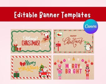 Editable Christmas Banner Templates | Canva Holiday Party Banner | Printable Merry Christmas Decor | Instant Download Digital Template