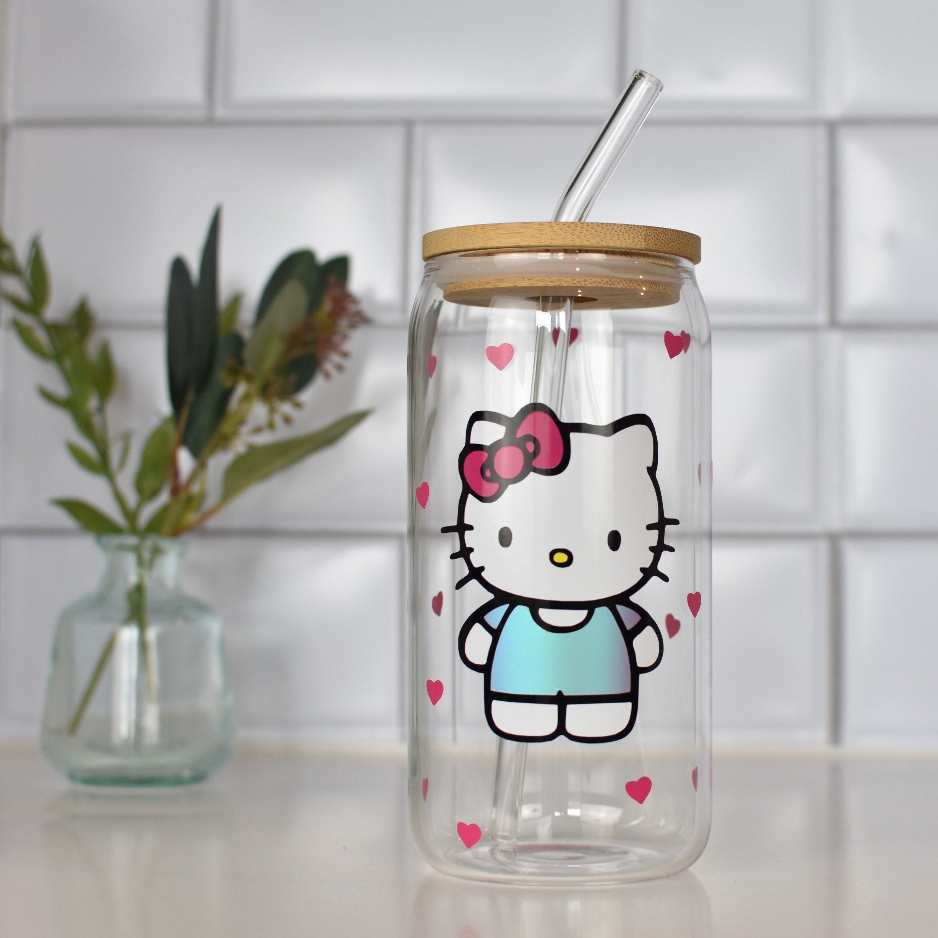 Hello Kitty Glass Cup Hello Kitty Reusable Cup Hello Kitty - Etsy