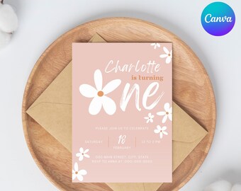 Boho 1st Birthday Daisy Invitation, First Birthday Boho Invite, Retro Daisy Birthday, Boho Daisy Birthday, Flower Birthday, V1
