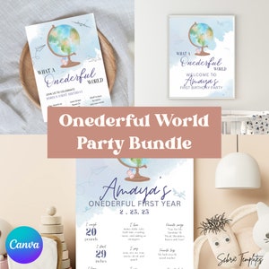 Onederful 1st Birthday Bundle, Onederful Birthday Invitation, 1st Birthday Poster, Milestone Poster, Onederful World First Birthday, V4