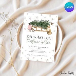 Winter Wonderland First Birthday, Oh What Fun Birthday Invitation, Holiday 1st Birthday, Christmas Birthday, 1st Birthday Invite, V1