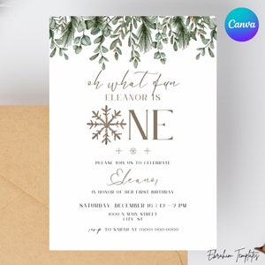 Winter Wonderland First Birthday, Christmas First Birthday, Oh What Fun Birthday Invitation, Holiday 1st Birthday, 1st Birthday Invite, V4