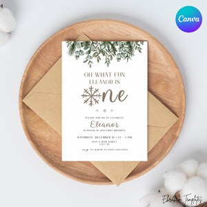 Christmas First Birthday, Winter Wonderland First Birthday, Oh What Fun Birthday Invitation, Holiday 1st Birthday, 1st Birthday Invite, V3