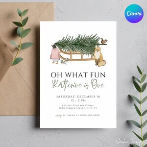 Oh What Fun Birthday Invitation, Winter Wonderland First Birthday, Holiday 1st Birthday, Christmas Birthday, 1st Birthday Invite, V2