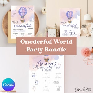 Onederful 1st Birthday Bundle, Onederful Birthday Invitation, 1st Birthday Poster, Milestone Poster, Onederful World First Birthday, V3