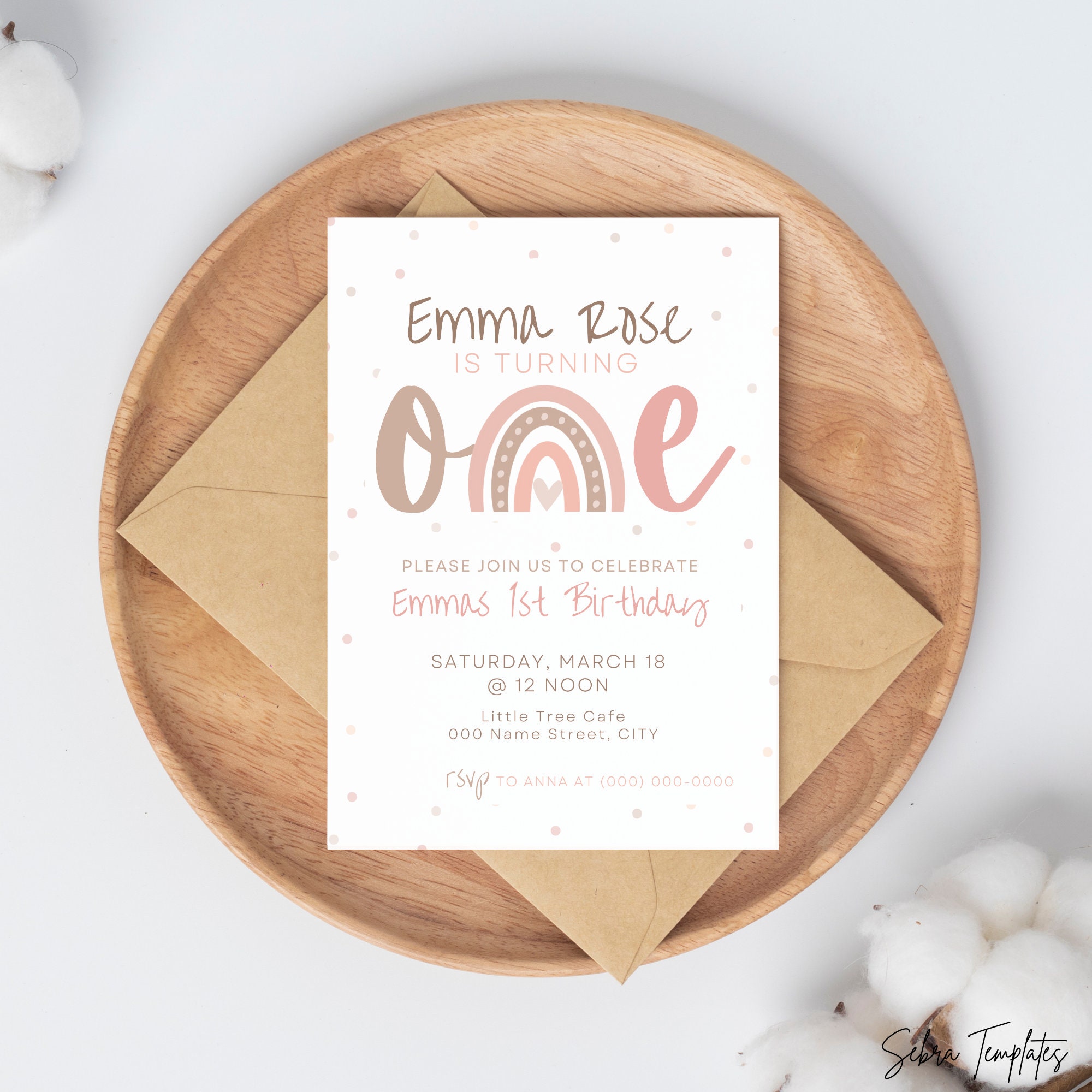 Boho Rainbow 1st Birthday Invite, Boho Birthday Invitation, Boho First Birthday Invite, Rainbow Invitation, V2