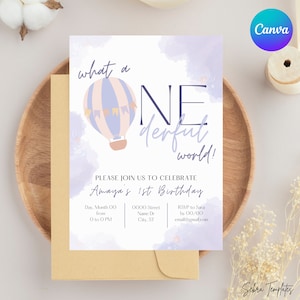 Onederful Birthday Invitation, Baby&#39;s First Birthday Invitation, Wonderful World Party Theme Invitation, What a Onederful World, V2