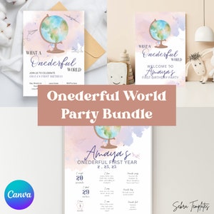 Onederful 1st Birthday Bundle, Onederful Birthday Invitation, 1st Birthday Poster, Milestone Poster, Onederful World First Birthday, V1