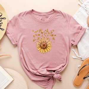 Sunflower Butterfly Shirt, Butterfly Tee, Mothers Day Gift Shirt, Sunflower Shirt, Floral V-neck, Flowers Gift T-shirt, Botanical Tee,Flower