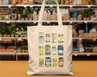 Pickle Tote Bag, Pickle Jar Tote Bag, Cottage Core Bag, Gardening Bag, Fermentation Gift, Farming Bag, Farmers Market Bag
