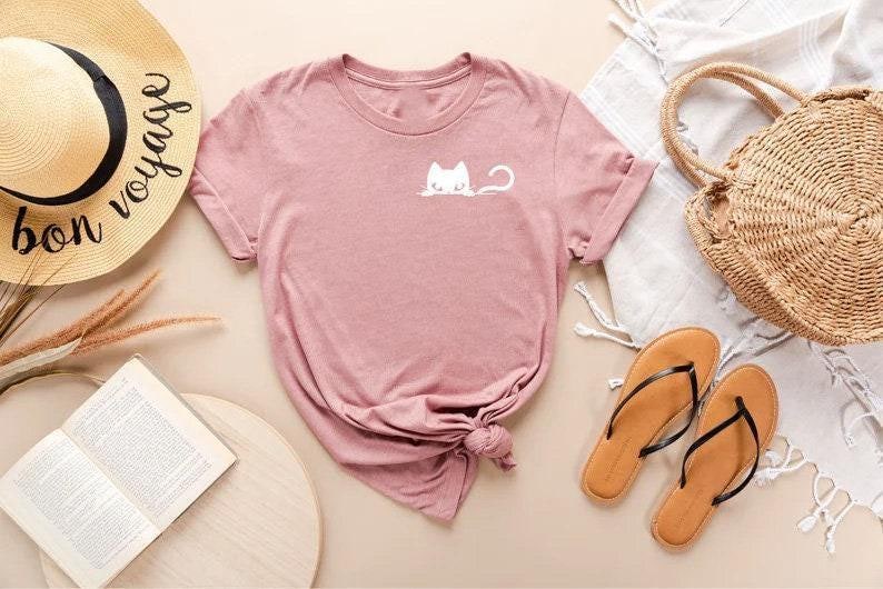 Cat Pocket Shirt, Cat Shirt, Cat Lover Shirt, Pocket Cat Tshirt, Gift for Cat Mom, Kitty in Pocket Tee, Shirt for Cats Lover, Cat Mom Shirt image 2