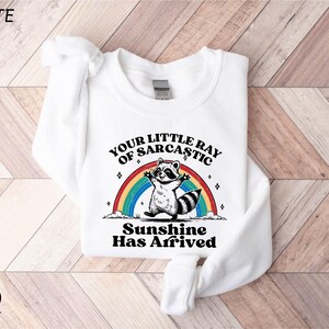 Funny Raccoon Rainbow Sweatshirt, Your Little Ray of Sarcastic Sunshine Has Arrived, Raccoon Meme Shirt, Funny Sassy Sarcastic Shirt