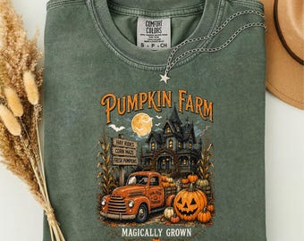 Pumpkin Farm Shirt, Vintage Halloween Truck Tee, Spooky Pumpkin Patch T-Shirt, Haunted House Fall Graphic Tee, Autumn Halloween Gift