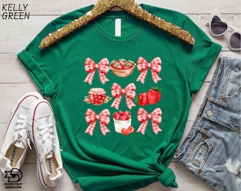 Strawberry Shirt, Strawberry Jam Sweatshirt, Coquette Bow Shirt, Fruit Shirt, Botanical Garden T-shirt, Coquette Strawberry Sweatshirt