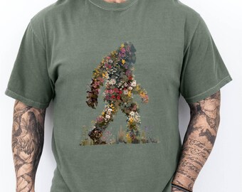 Floral Bigfoot Shirt, Adventure Tee, Nature Lover Gift, Gift for Dad, Mountain Hiking Nature Gift, Comfort Colors T-Shirt