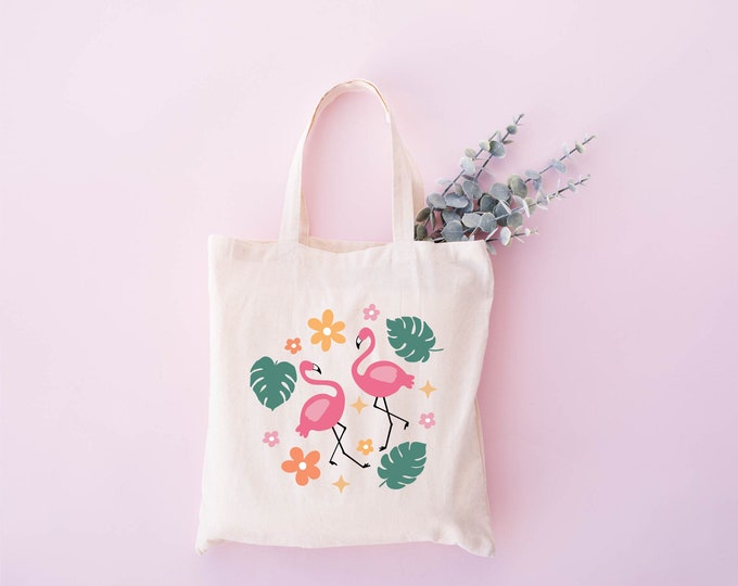 Tropical Pink Flamingo Tote Bag, Canvas Bag, Cotton Bag, Changing Bag, Handbag, Tote Bag, Shopping Bag
