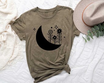 Floral Moon Shirt, Mystical Shirts, Boho Shirt, Moon Shirt, Celestial Moon Shirt, Moon Phases Shirt, Astrology Tee, Flower Moon Shirt