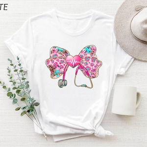 Nurse Stethoscope Bow Shirt, Gift for Nurse, Nurse Appreciation Sweatshirt, Registered Nurse Tee, Leopard Nursing Hoodie, Nurse Life Sweater