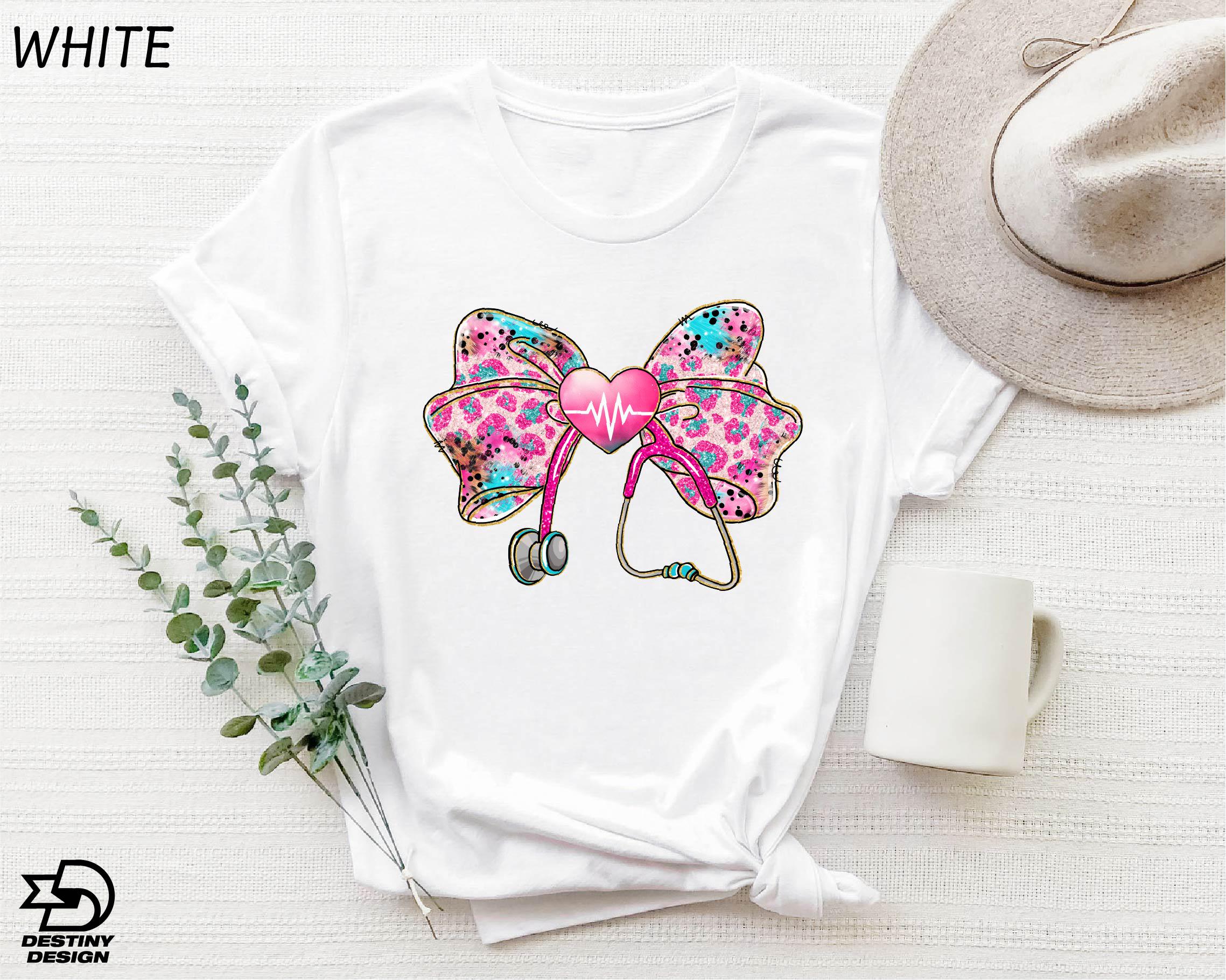 Nurse Stethoscope Bow Shirt, Gift for Nurse, Nurse Appreciation Sweatshirt, Registered Nurse Tee, Leopard Nursing Hoodie, Nurse Life Sweater
