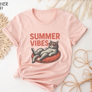 Summer Vibes Cat T-Shirt, Youth Cat Beach Tee, Hello Summer Shirt, Sunshine Sweatshirt, Gift for Cats Lover, Summer Vacation Sweater