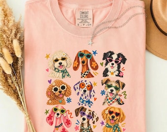 Dog Sunglasses Shirt, Cute Colorful Dog Graphic Tee, Funny Pet Lover Comfort Colors T-Shirt Gift for Dog Moms and Dog Lovers