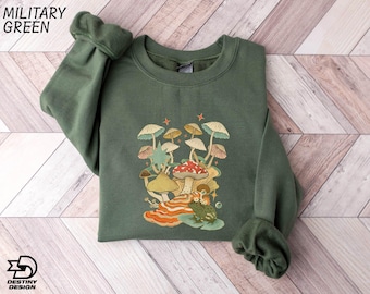 Mushroom Sweatshirt, Botanical Sweatshirt, Magic Mushroom Sweatshirt, Nature Shirt, Frog Hoodie, Mushroom Lover Gift, Mushroom and Frog Tee