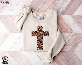 Leopard Cross Sweatshirt, Faith Shirt, Religious Sweater, Christian Gift, Bible Verse Tee, Leopard Print T-Shirt, God is Good Hoodie