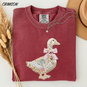 Faux Patchwork Duck Shirt, Floral Duck Shirt, Duck Lover Gift, Farmhouse Goose Tee, Cottagecore Duck Comfort Colors T-Shirt