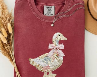 Faux Patchwork Duck Shirt, Floral Duck Shirt, Duck Lover Gift, Farmhouse Goose Tee, Cottagecore Duck Comfort Colors T-Shirt