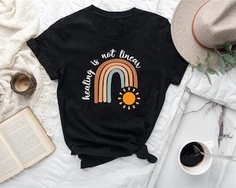 Healing Is Not Linear, Mental Health Shirt, Healing Is Not Linear Shirt, Mental Health Awareness Boho Rainbow Shirt