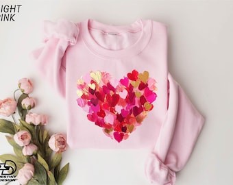 Valentine Day Heart Sweatshirt, Brushstroke Heart Sweater, Cute Heart Shirt, Love Sweatshirt, Valentine&#39;s Day Shirt, Girls Valentine Shirt