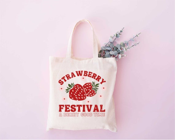 Strawberry Tote Bag, Cute Tote Bag, Strawberry Bag, Plant Tote Aesthetic Bag, Market Bag,  Canvas Tote Bag,  Shopping Tote Bag