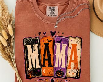 Halloween Mama Shirt, Spooky Mama Tee, Retro Halloween Mom T-Shirt, Cute Pumpkin Graphic Shirt, Fall Mom Gift, Spooky Season Apparel